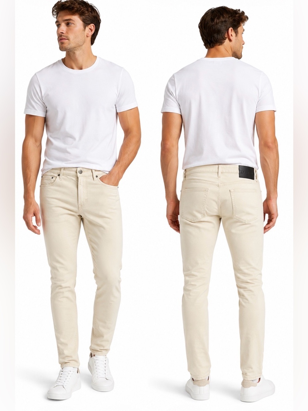 Express Men’s Super Skinny Jeans 34x34 Cream Ivory Stretch Denim 80% Cotton
